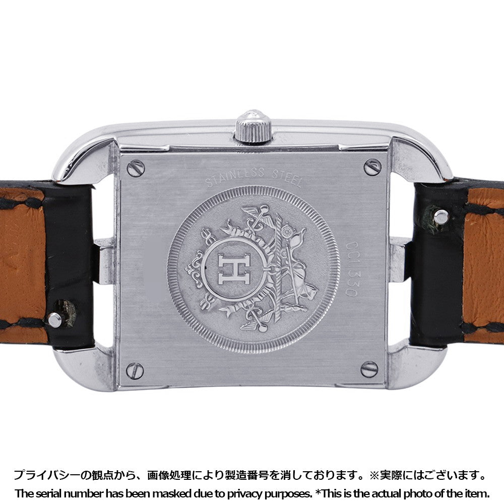 HERMES Cape Cod Double Tour Chaine d'Ancre Diamond Bezel H33mm×W23mm Stainless Steel Leather Black DialCC1.330