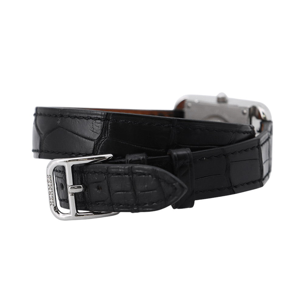HERMES Cape Cod Double Tour Chaine d'Ancre Diamond Bezel H33mm×W23mm Stainless Steel Leather Black DialCC1.330