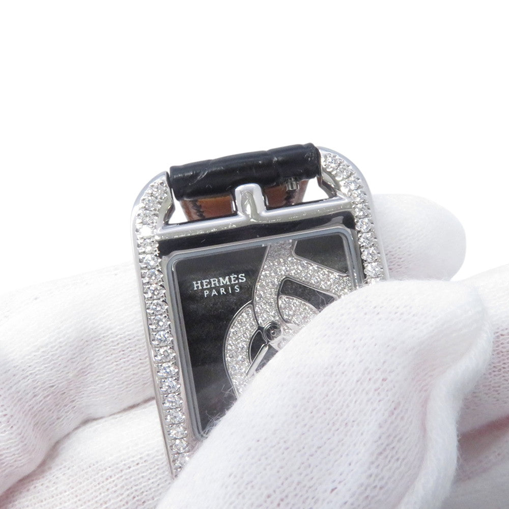 HERMES Cape Cod Double Tour Chaine d'Ancre Diamond Bezel H33mm×W23mm Stainless Steel Leather Black DialCC1.330