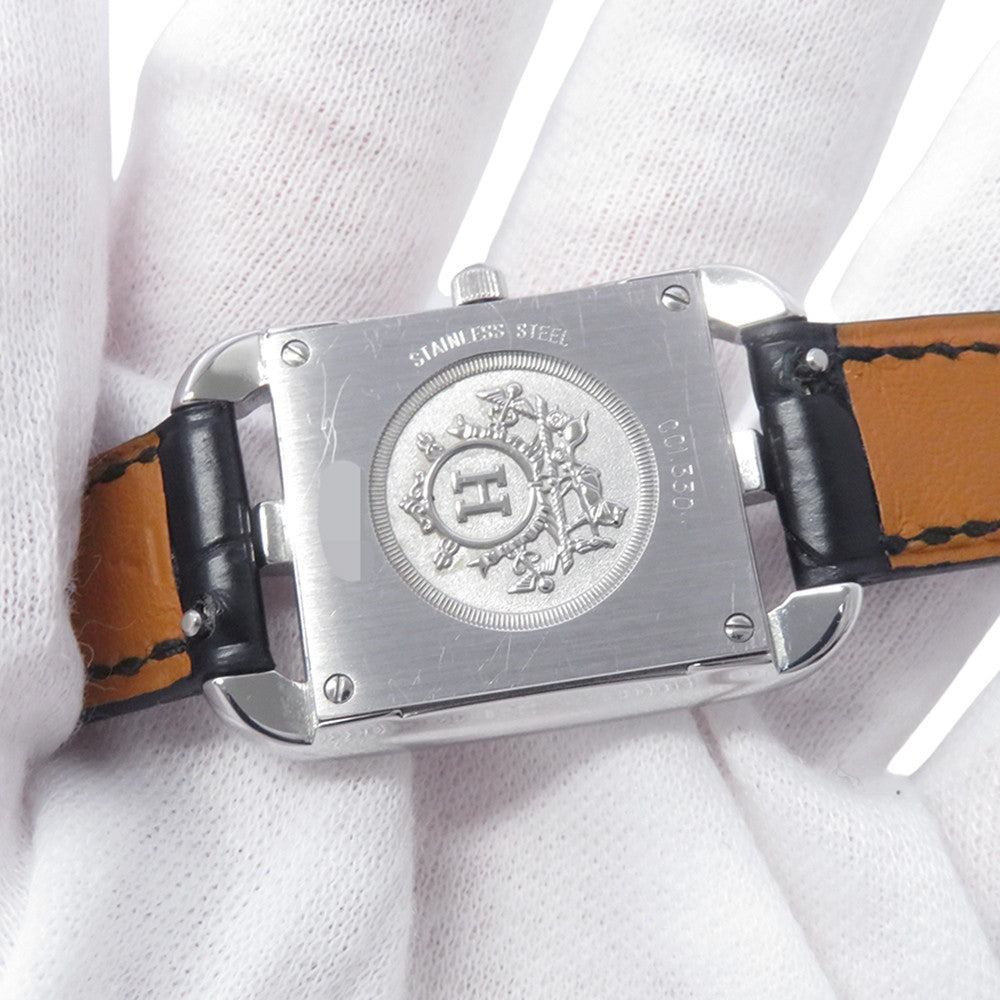 HERMES Cape Cod Double Tour Chaine d'Ancre Diamond Bezel H33mm×W23mm Stainless Steel Leather Black DialCC1.330
