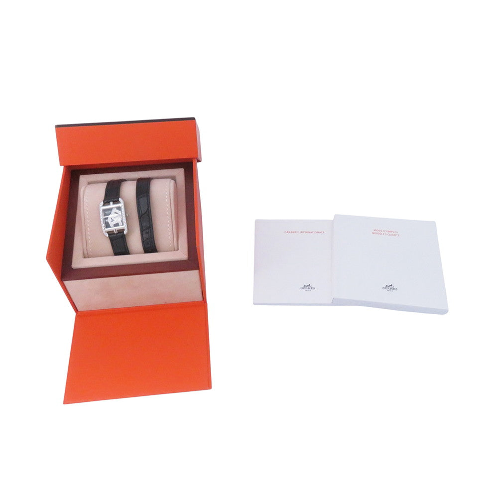 HERMES Cape Cod Double Tour Chaine d'Ancre Diamond Bezel H33mm×W23mm Stainless Steel Leather Black DialCC1.330