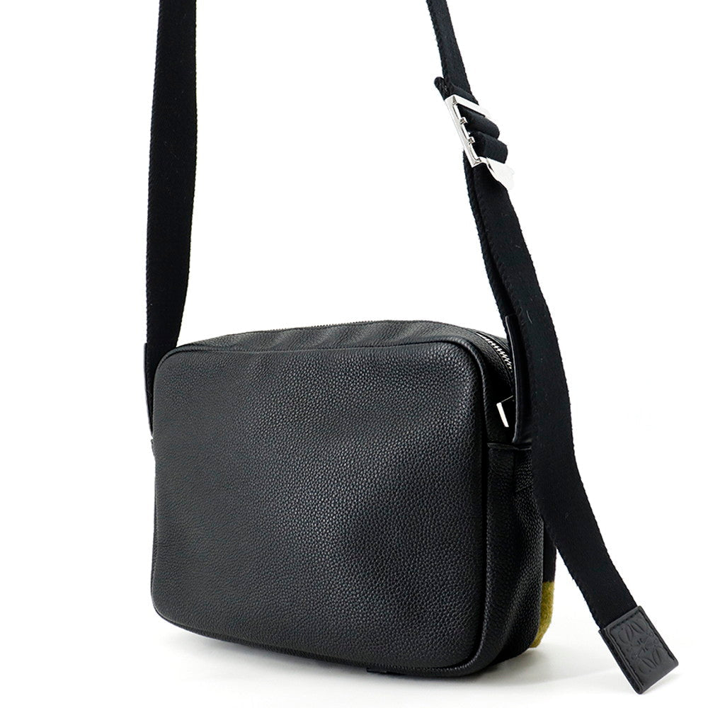 LOEWE Military Messenger Bag XS Black/Gray/Khaki317.12AA72 Leather Wool
