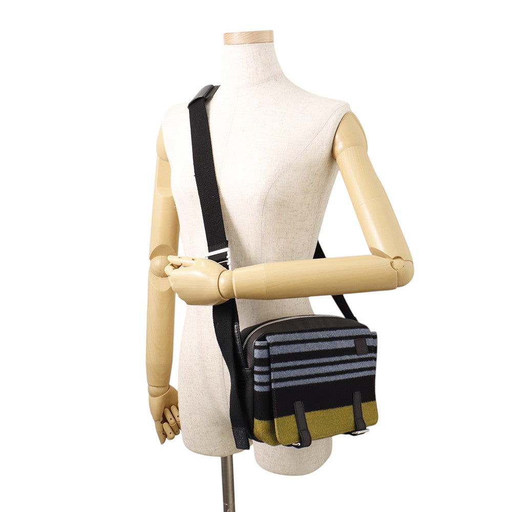 LOEWE Military Messenger Bag XS Black/Gray/Khaki317.12AA72 Leather Wool