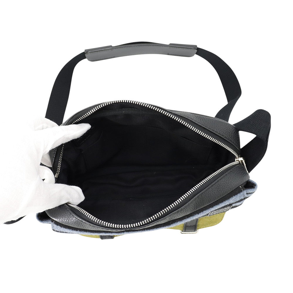 LOEWE Military Messenger Bag XS Black/Gray/Khaki317.12AA72 Leather Wool