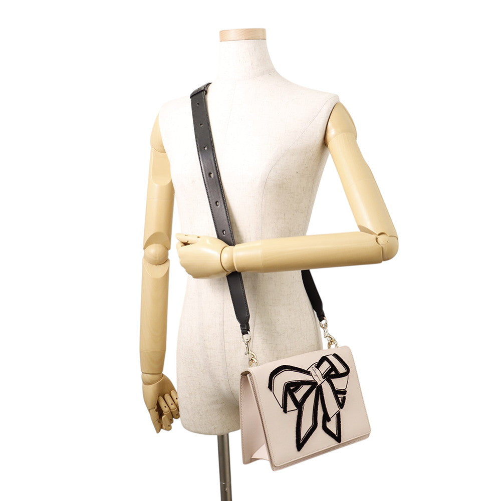 Ferragamo Ribbon Pattern Flap Shoulder Bag Light Pink/Black21G906 Leather