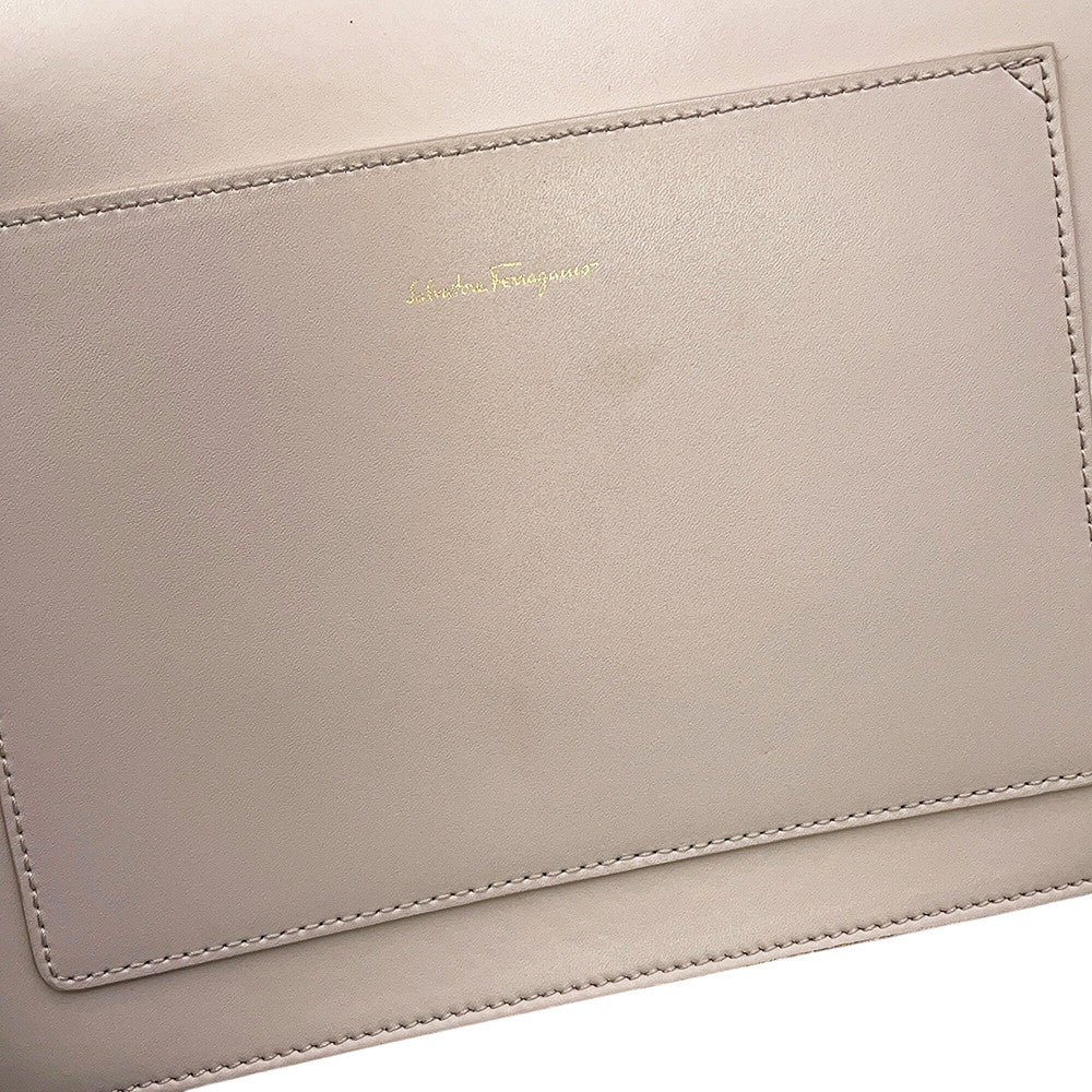 Ferragamo Ribbon Pattern Flap Shoulder Bag Light Pink/Black21G906 Leather
