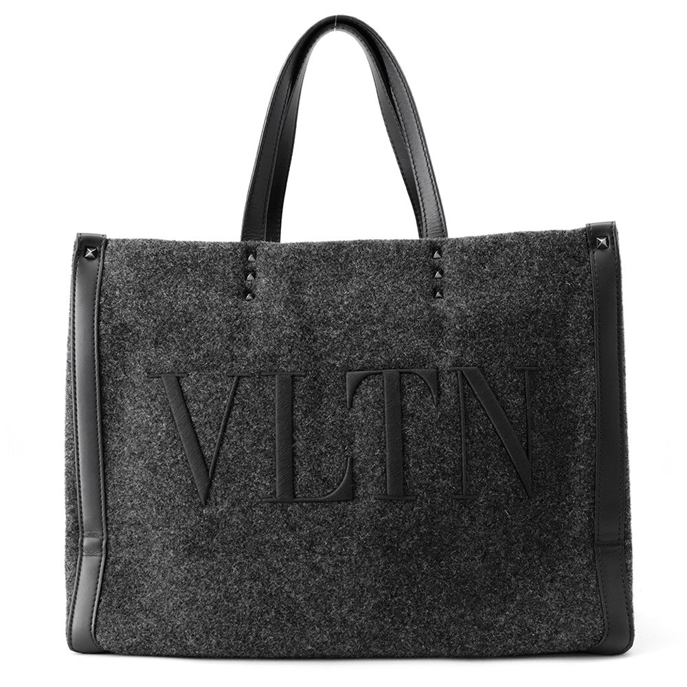 Valentino Garavani VLTN Tote Bag Gray/Black1Y2B0A35BZN Felt Leather Size Medium