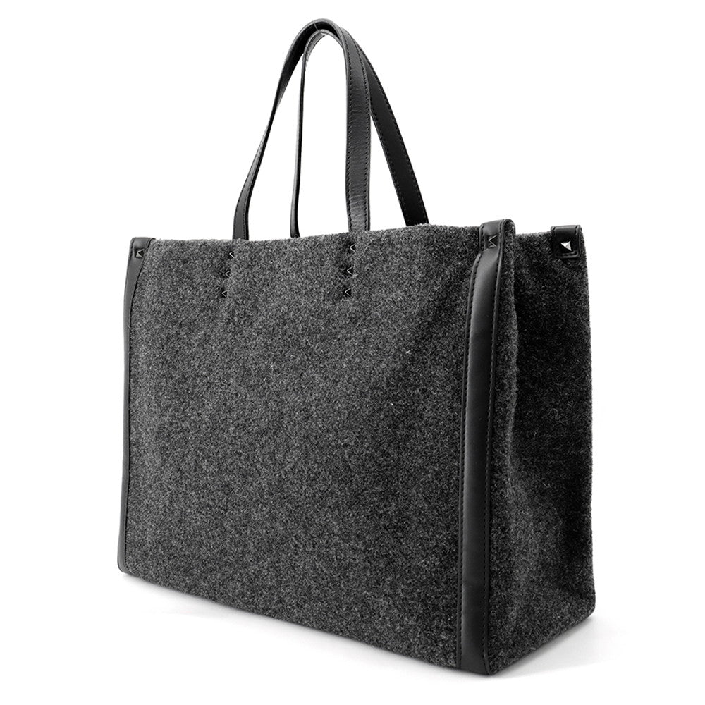 Valentino Garavani VLTN Tote Bag Gray/Black1Y2B0A35BZN Felt Leather Size Medium