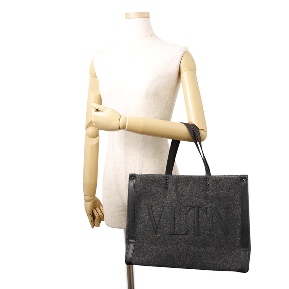 Valentino Garavani VLTN Tote Bag Gray/Black1Y2B0A35BZN Felt Leather Size Medium