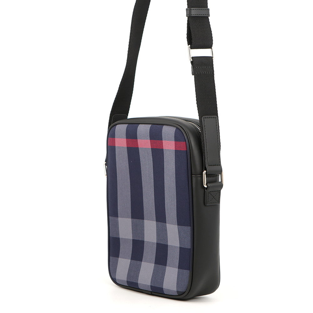 BURBERRY Super Explode Check Vertical Camera Bag Navy/Gray8084062 Canvas Leather