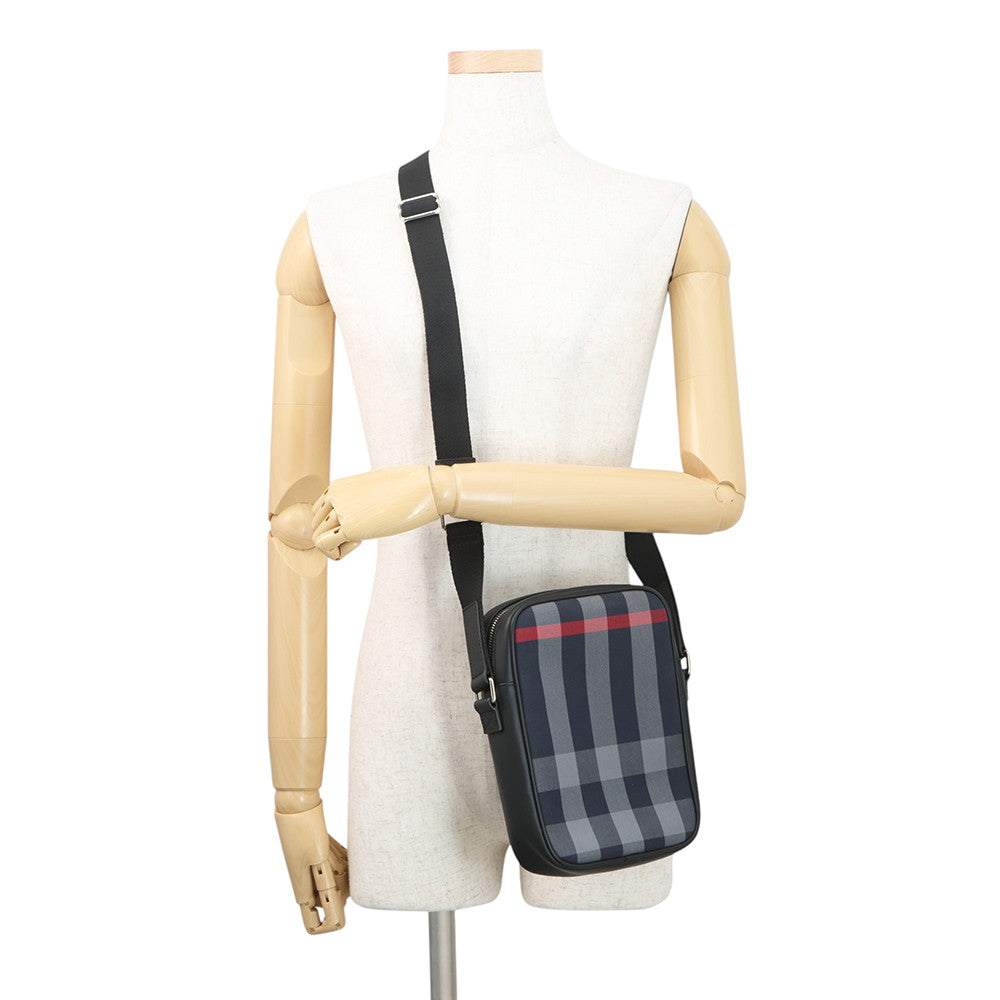 BURBERRY Super Explode Check Vertical Camera Bag Navy/Gray8084062 Canvas Leather