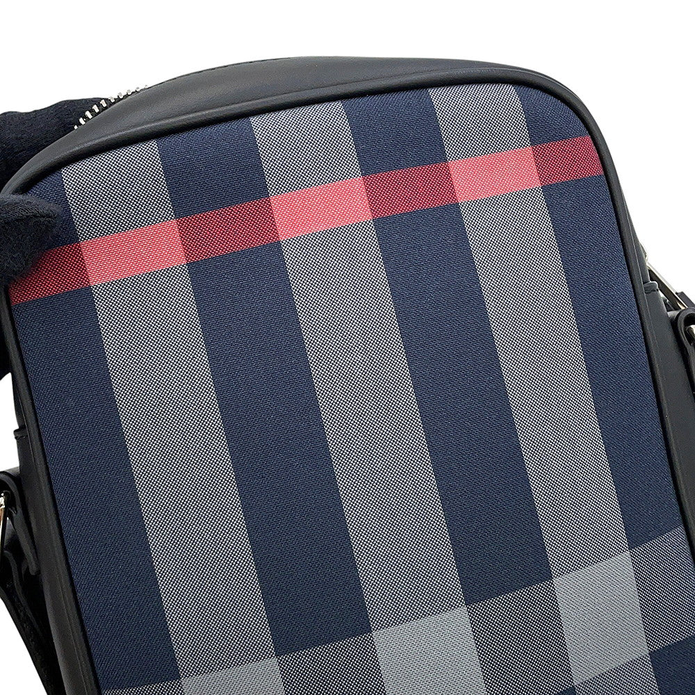 BURBERRY Super Explode Check Vertical Camera Bag Navy/Gray8084062 Canvas Leather