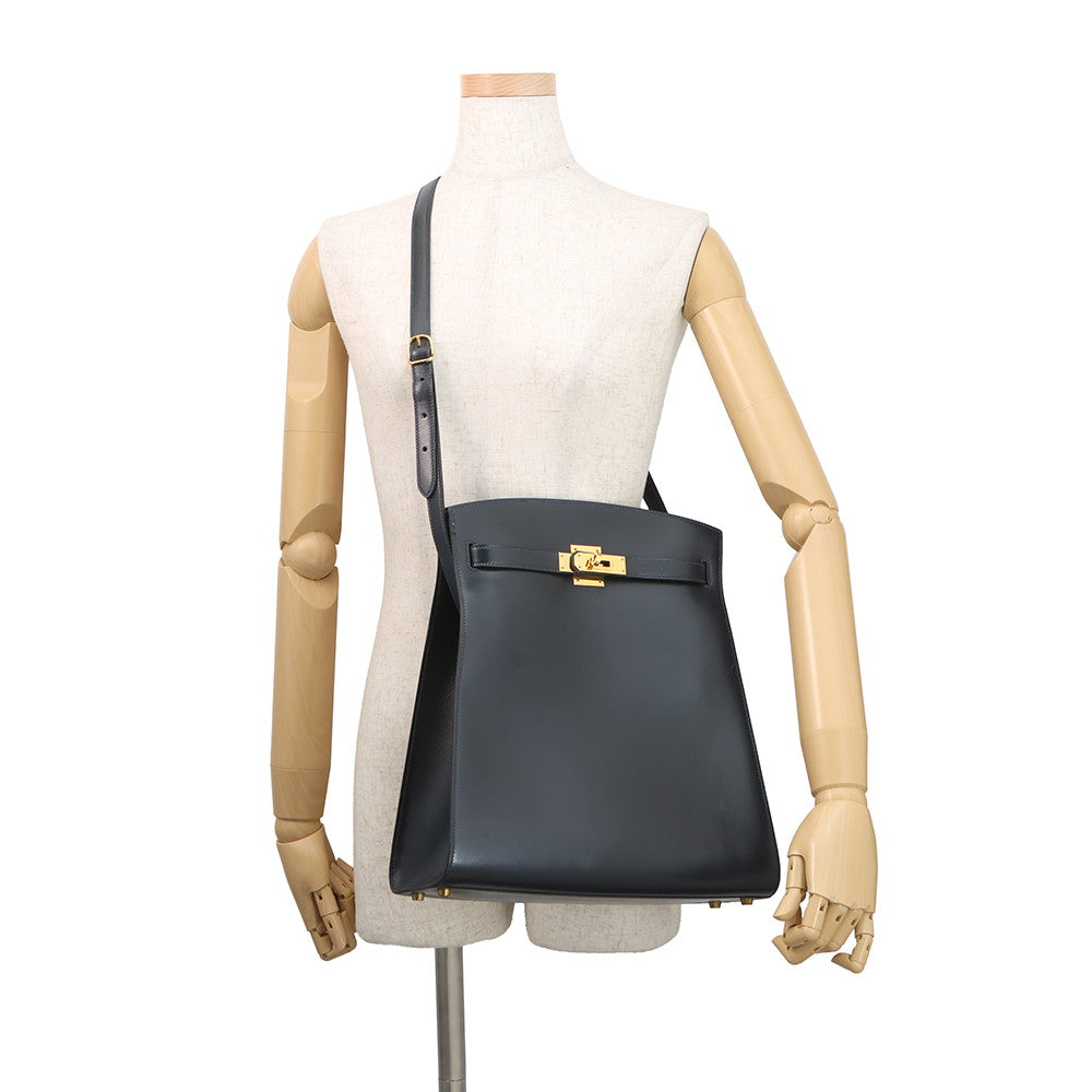 HERMES Kelly Sports GM Blue Indigo Box Calf Leather
