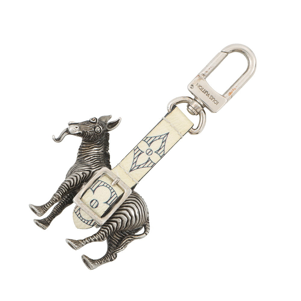 LOUIS VUITTON Chapman Zebra Bag Charm Silver/White PVC