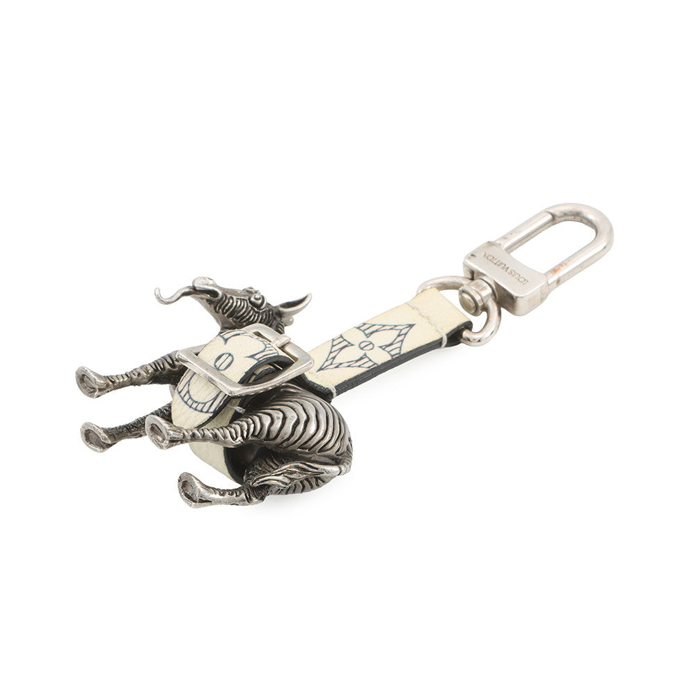 LOUIS VUITTON Chapman Zebra Bag Charm Silver/White PVC