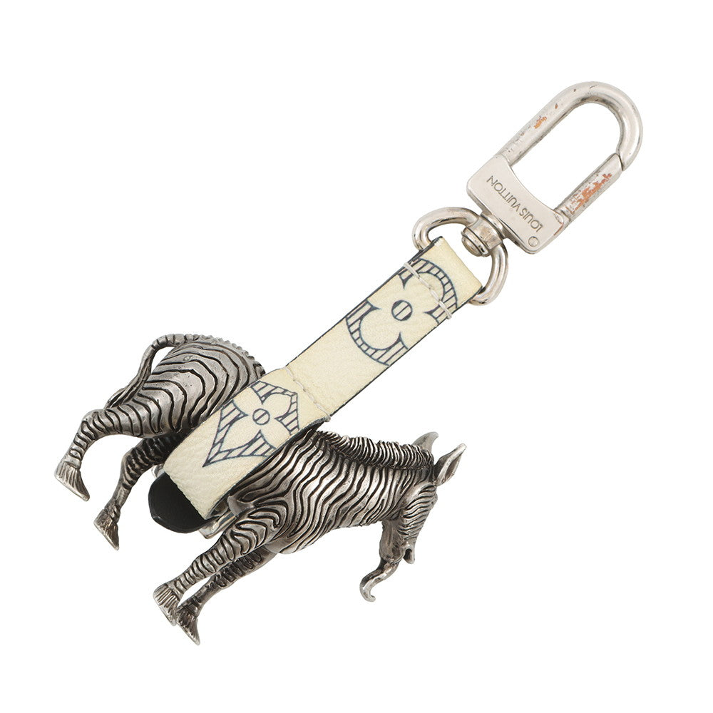 LOUIS VUITTON Chapman Zebra Bag Charm Silver/White PVC