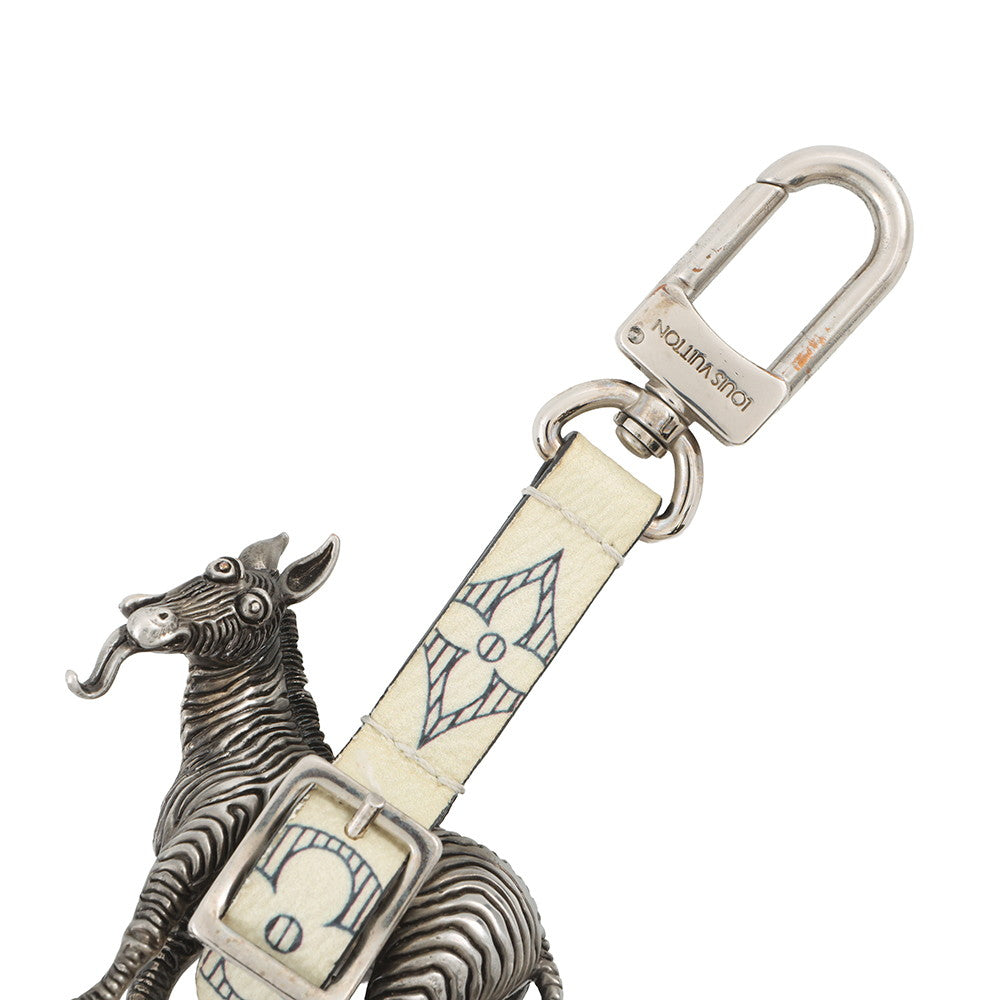 LOUIS VUITTON Chapman Zebra Bag Charm Silver/White PVC
