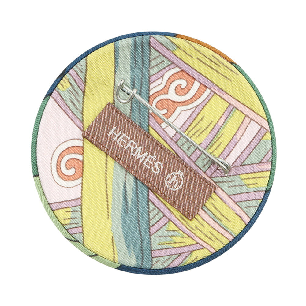 HERMES Petit H Brooch Blue VertTurquoise Silk