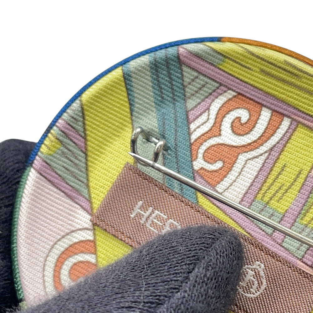 HERMES Petit H Brooch Blue VertTurquoise Silk