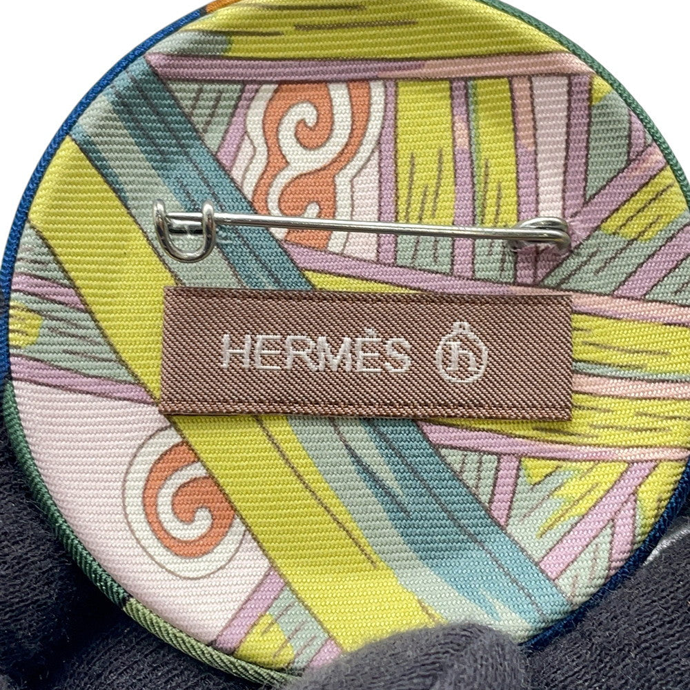 HERMES Petit H Brooch Blue VertTurquoise Silk