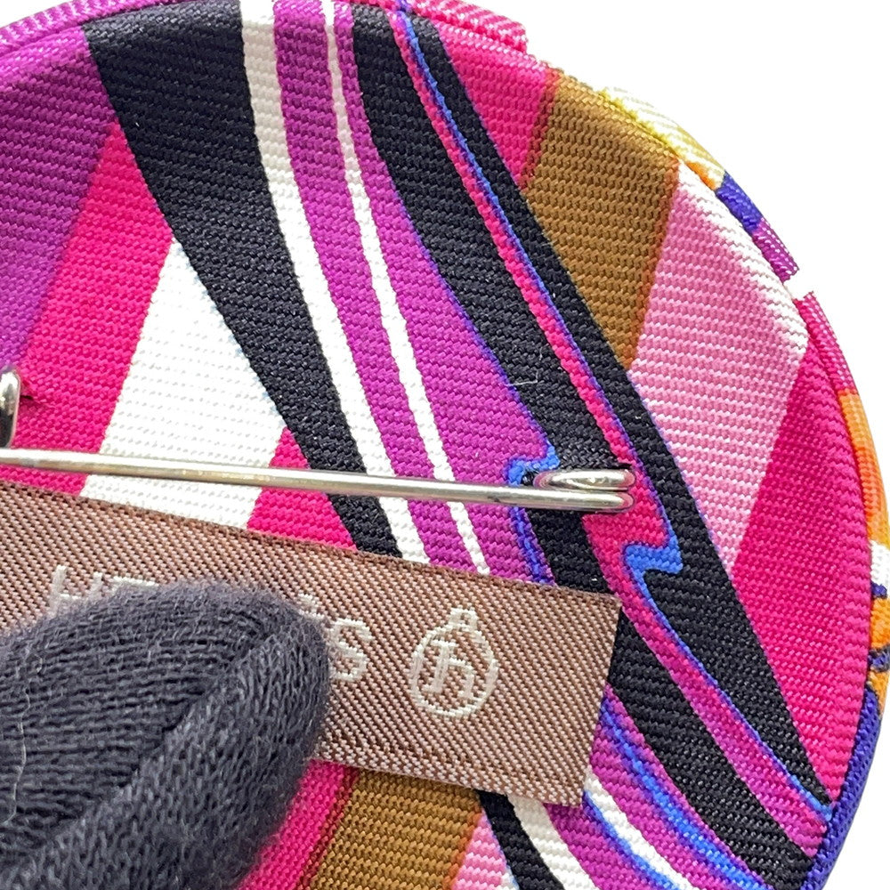 HERMES Petit H Brooch Rose/Rouge/Fuchsia Silk