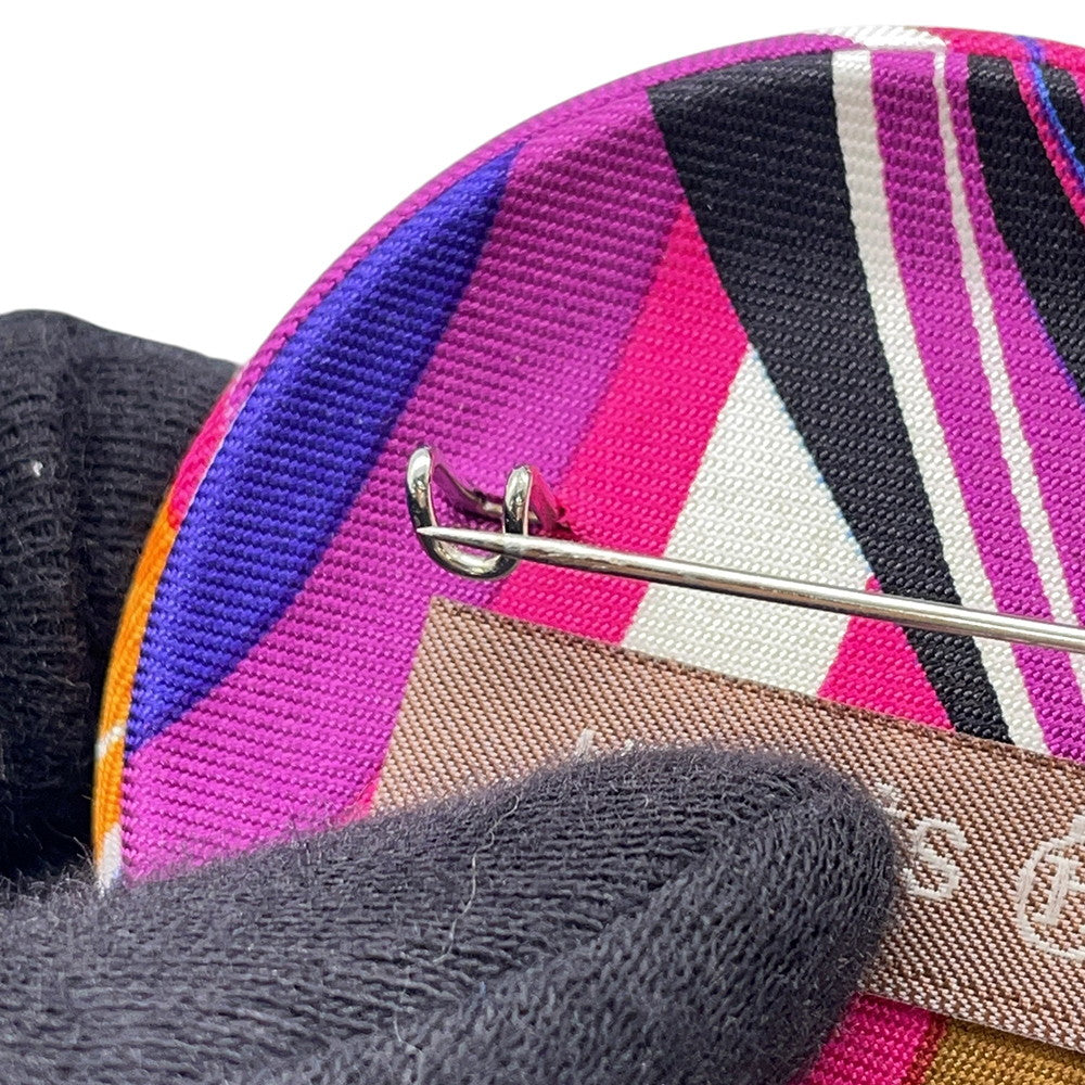 HERMES Petit H Brooch Rose/Rouge/Fuchsia Silk