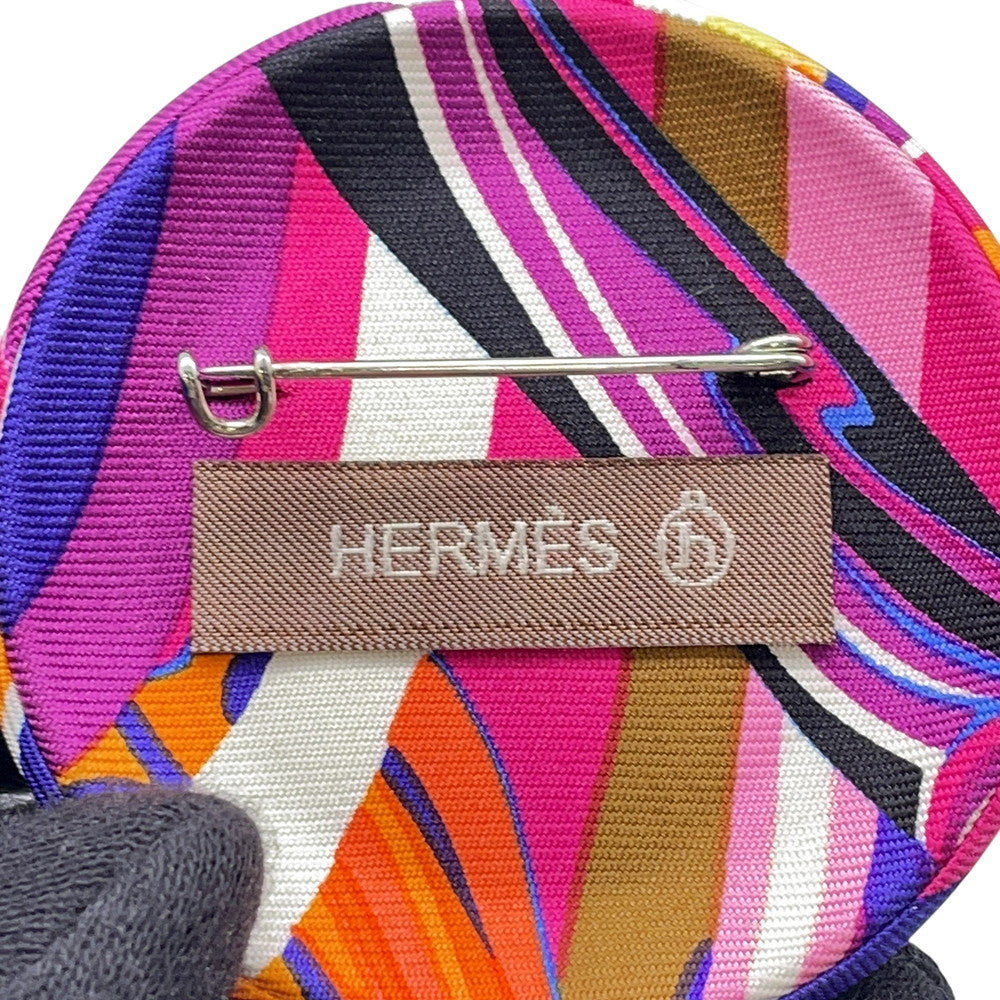 HERMES Petit H Brooch Rose/Rouge/Fuchsia Silk