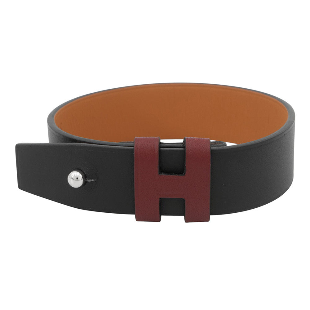 HERMES HBracelet Size T4 Black/Red Leather