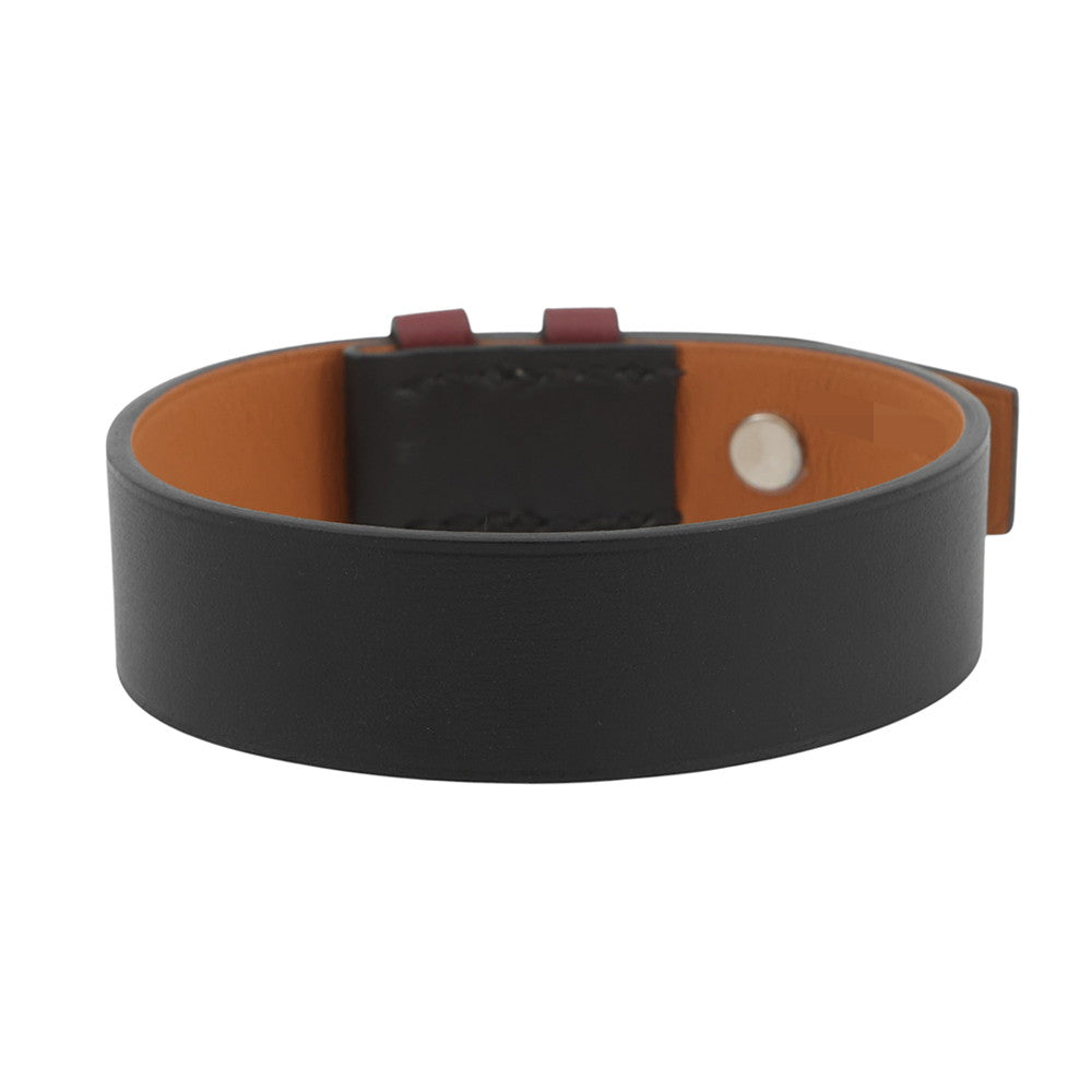 HERMES HBracelet Size T4 Black/Red Leather