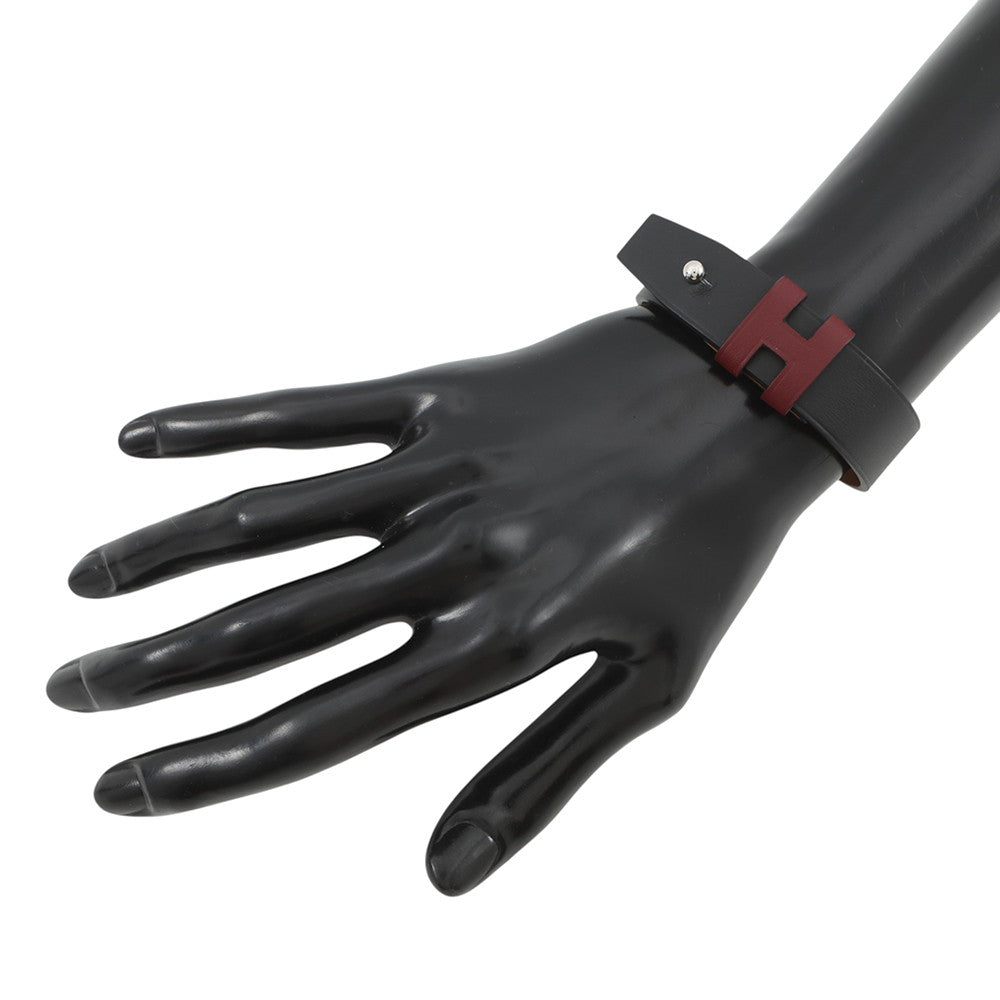 HERMES HBracelet Size T4 Black/Red Leather
