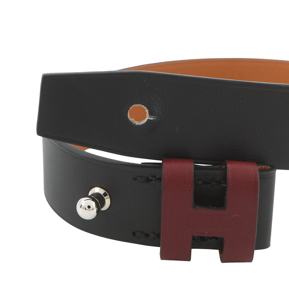 HERMES HBracelet Size T4 Black/Red Leather