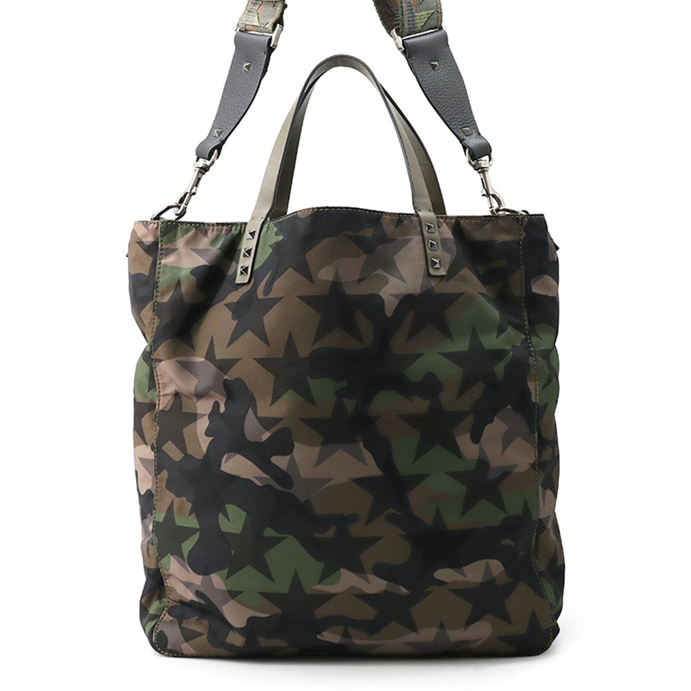 Valentino Garavani Rock Studded Camouflage Star Pattern 2-Way Tote Khaki/MulticolorLY2B0473NY0_A63 Nylon Leather