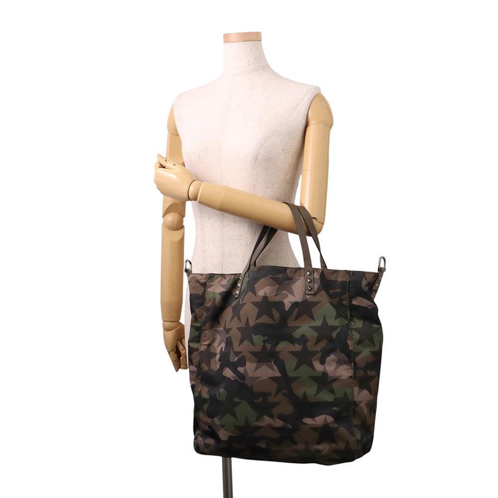 Valentino Garavani Rock Studded Camouflage Star Pattern 2-Way Tote Khaki/MulticolorLY2B0473NY0_A63 Nylon Leather