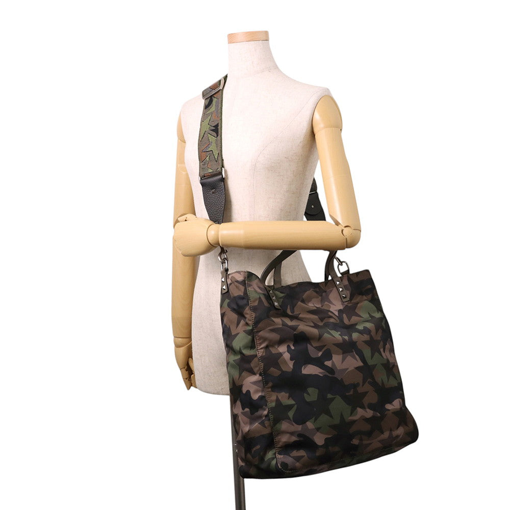 Valentino Garavani Rock Studded Camouflage Star Pattern 2-Way Tote Khaki/MulticolorLY2B0473NY0_A63 Nylon Leather