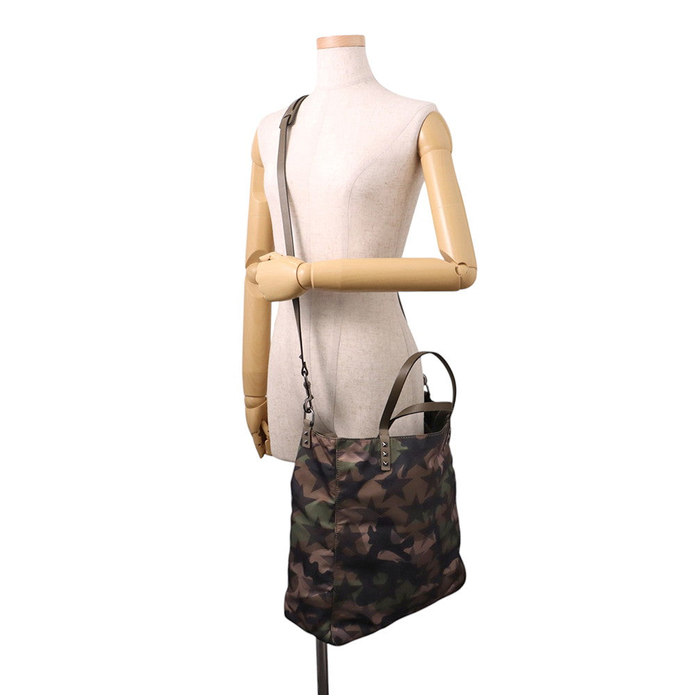 Valentino Garavani Rock Studded Camouflage Star Pattern 2-Way Tote Khaki/MulticolorLY2B0473NY0_A63 Nylon Leather