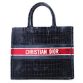 Dior Book Tote Bag (Fake Crocodile) Navy/Red/White suede Size Large