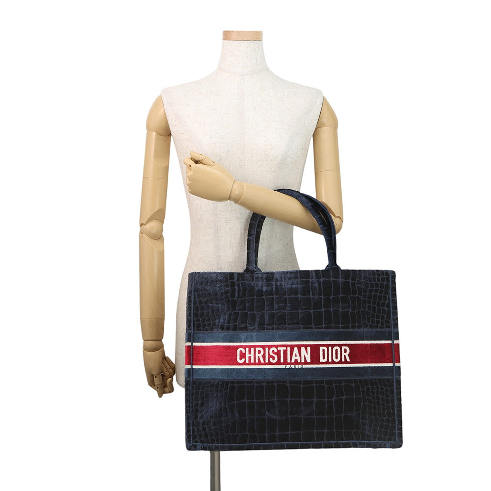 Dior Book Tote Bag (Fake Crocodile) Navy/Red/White suede Size Large