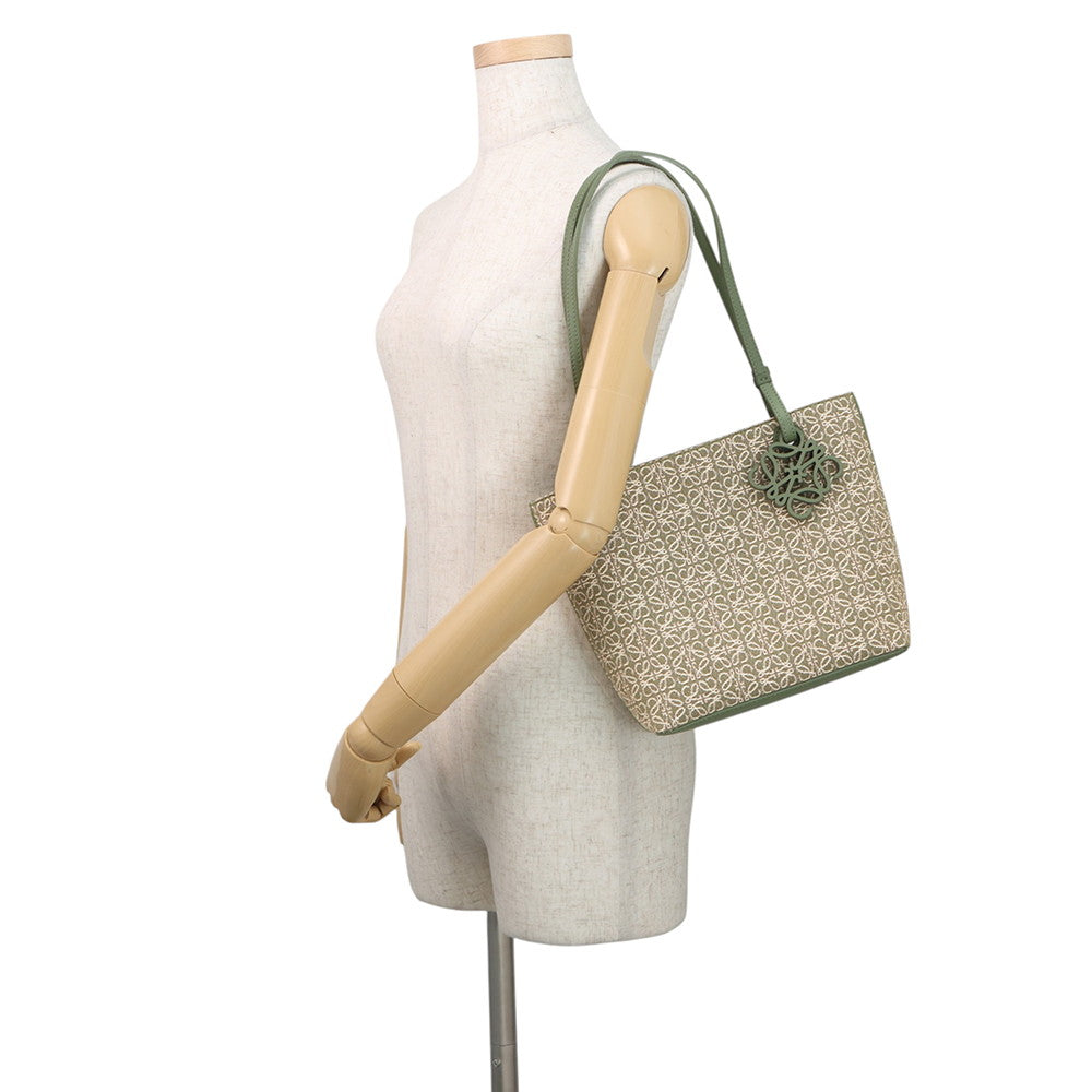 LOEWE Anagram Square Tote Green/WhiteA933C05X01 Canvas Leather