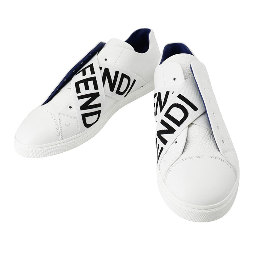 FENDI FF logo sneakers with white cross band White/Black7E1198 Leather Size 10