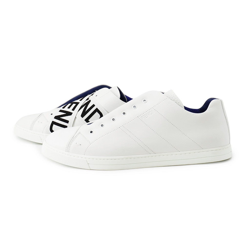 FENDI FF logo sneakers with white cross band White/Black7E1198 Leather Size 10