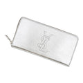 SAINT LAURENT PARIS Logo Zip Around Long Wallet Cloth Silver352904 Leather