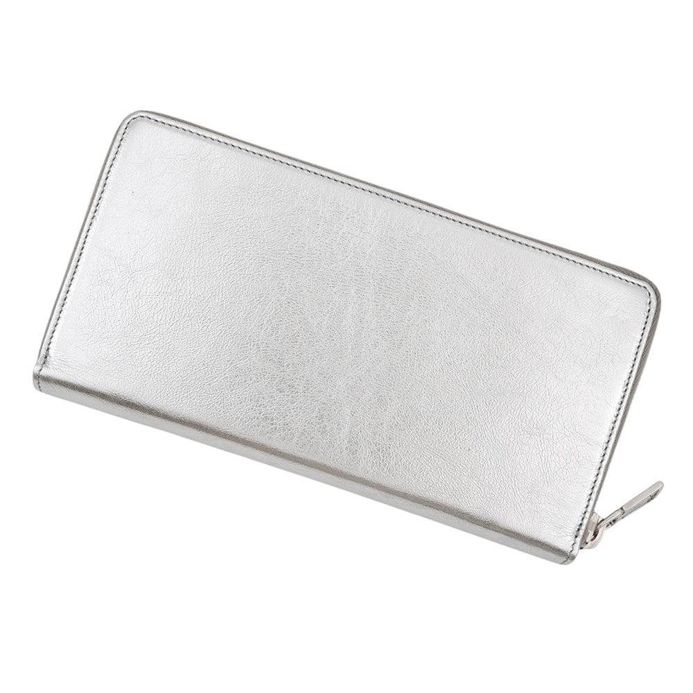 SAINT LAURENT PARIS Logo Zip Around Long Wallet Cloth Silver352904 Leather