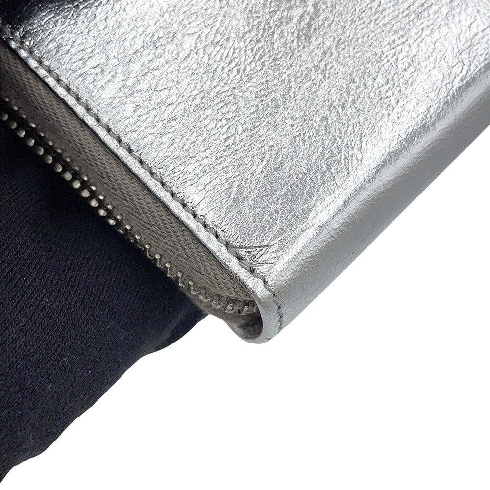 SAINT LAURENT PARIS Logo Zip Around Long Wallet Cloth Silver352904 Leather