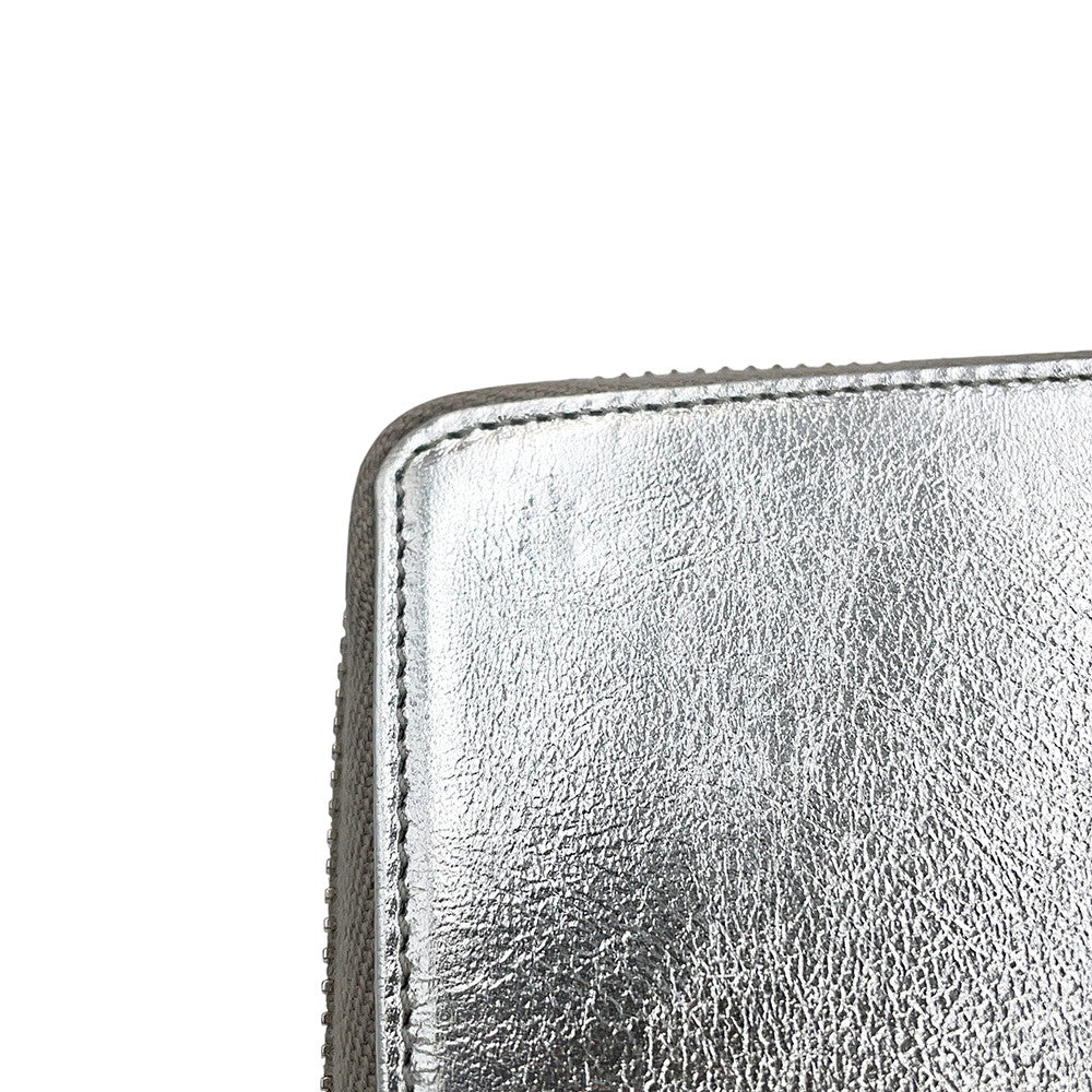 SAINT LAURENT PARIS Logo Zip Around Long Wallet Cloth Silver352904 Leather