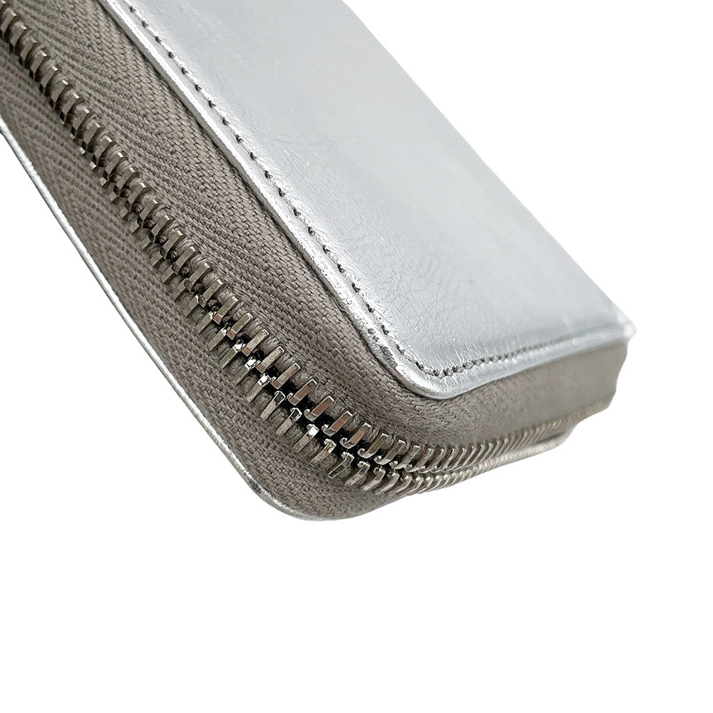 SAINT LAURENT PARIS Logo Zip Around Long Wallet Cloth Silver352904 Leather