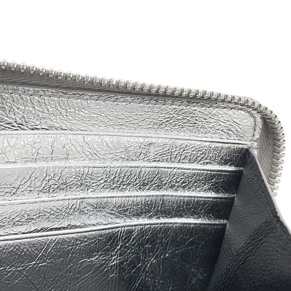 SAINT LAURENT PARIS Logo Zip Around Long Wallet Cloth Silver352904 Leather