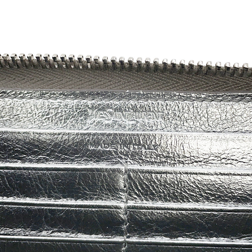 SAINT LAURENT PARIS Logo Zip Around Long Wallet Cloth Silver352904 Leather