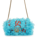 GUCCI GG Marmont ChainShoulder Light Blue/Orange476433 Fur Embroidery