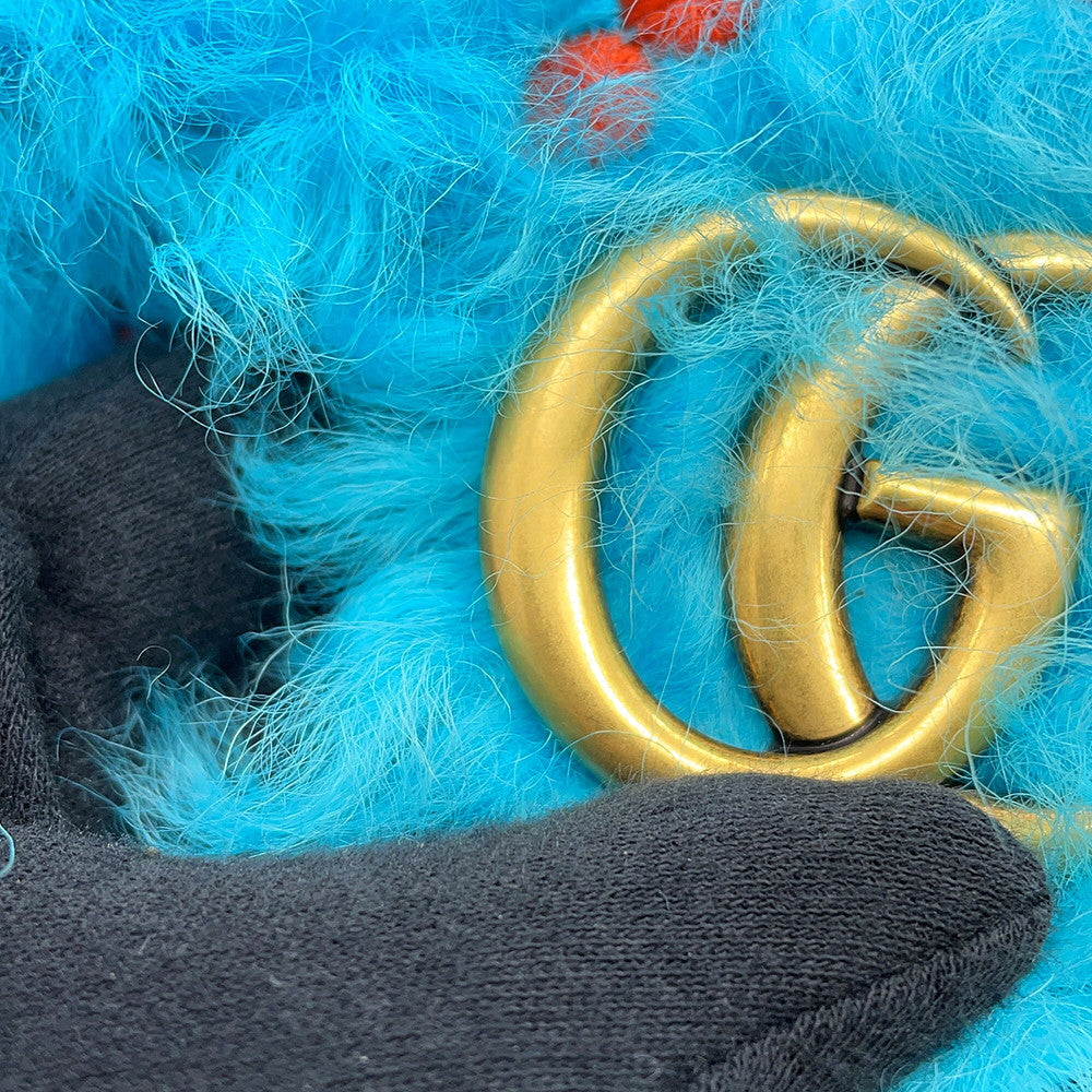 GUCCI GG Marmont ChainShoulder Light Blue/Orange476433 Fur Embroidery