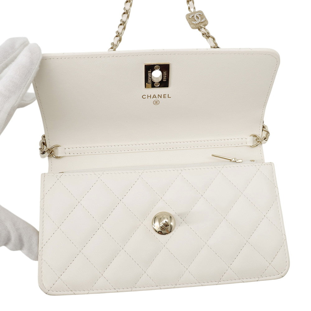 CHANEL Matelasse ChainShoulder Bag WhiteAP4299 Lambskin/Rhinestone